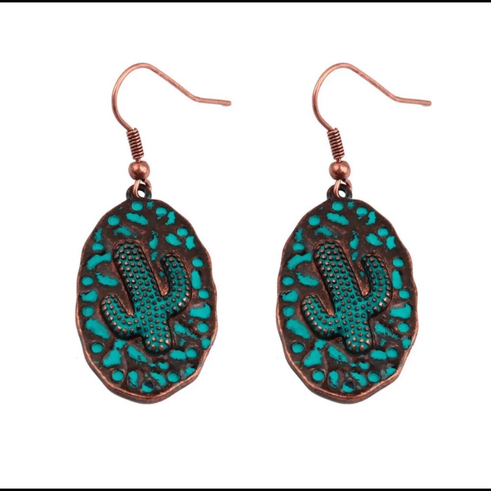Engraved Cactus Drop Dangle Earrings